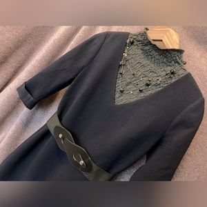 Navy Blue V-Neck Wool Sheath Dress by J. Crew